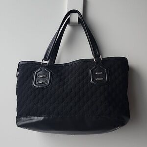 Gucci Black Nylon GG Logo Leather Accent Tote Bag